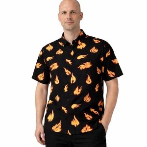 Town & Country T&C Surf Flame Print Button Down Shirt L Y2K Skater Rayon